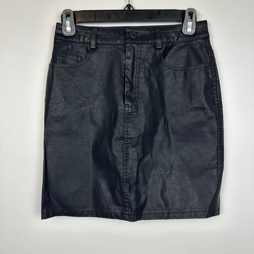 Noisy May Womens Grunge Bikercore Coated Polyester A-Line Mini Black Skirt XS